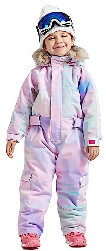 Bluemagic Combinaison Ski Enfant, Combinaisons de Ski Vêtements Veste Habit de Neige une Pièce Filles Garçons Enfants Coupe-vent, Imperméable et Respirante(Aquarelle Néon, 120CM, 6 Ans)