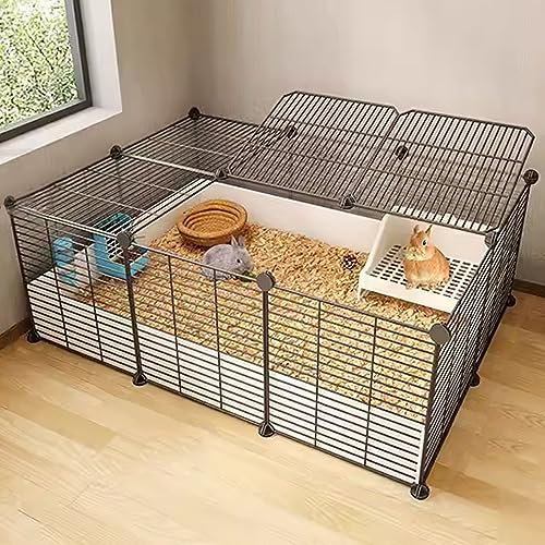 XIAOZHUANGXIONG Hasenstall Innen for 2 Hasen, Meerschweinchen, Welpen, Pet Products Portable Metalldraht Yard Fence, Metallkäfig for Kleine Haustiere (Color : Black, Size : 6a)