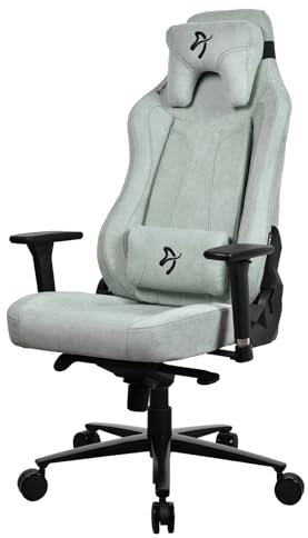 Arozzi Vernazza Premium-Polsterung SoftFabric™ Ergonomischer Computer-/Gaming-/Bürostuhl, Liegestuhl, drehbar, neigbar, höhenverstellbar, Lendenwirbel- und Nackenstütze – Pearl Green