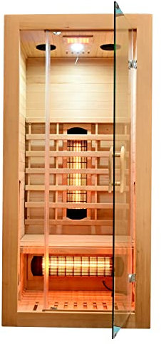 Cabine infrarouge, sauna infrarouge MALMÖ pour 1 personne, luminothérapie couleur, radio + lecteur MP3 avec Bluetooth, lampe de lecture, 2 haut-parleurs, 4 émetteurs à spectre complet