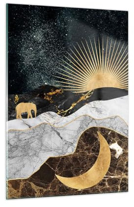 Bilder auf Glas Art Deco Mond Sonne Glasbild 50x70cm Wandbilder Dekoration Wohnzimmer Schlafzimmer Küche Deko Klein Wanddeko Bild im Glas Wand Kunstdruck Art Modern Wall Decor Glasdruck GPA50x70-6190