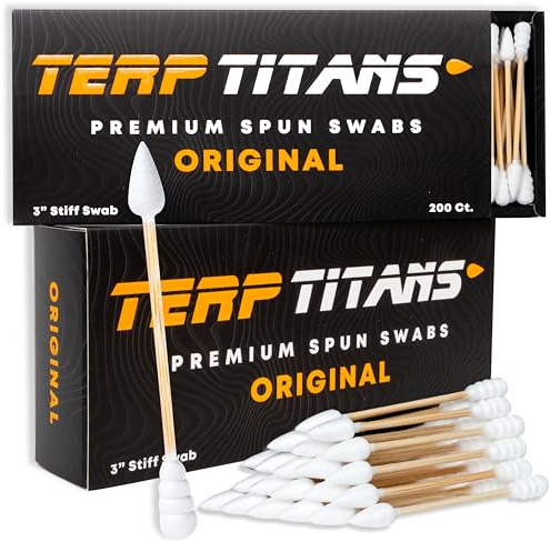 TerpTitans Original – Bamboo Cotton Swabs | Dual-Tip: Spiral for Maximum Absorption & Fine Point for Pinpoint Precision | Extra Strong, Lint-Free | 200ct Box