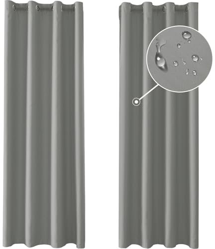 Ystyle Gardinen 2er Set, Thermovorhang Kälteschutz, Outdoor Vorhang Wetterfest Mit Ösen, Verdunkelungsvorhang, Vorhänge Blickdicht, Curtains Wohnzimmer, Thermovorhang Hitzeschutz, Hellgrau