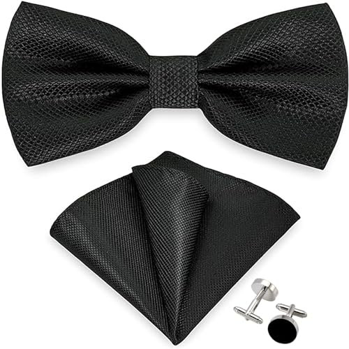 AQSQWQ Fliege Herren, Schleife mit Haken, 3-teiliges Klassische Einfarbig Fliege und Einstecktuch mit Manschettenknöpfe Sets für Herren, Verstellbare Fliege,Vorgebundene Fliege,für Hochzeit Sfeier