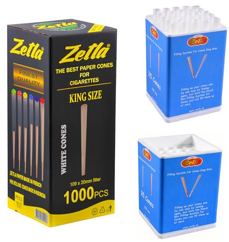 Pre Rolled Cones Zetla King Size White (1000 Pcs) + 1 Filling System 25 Hole