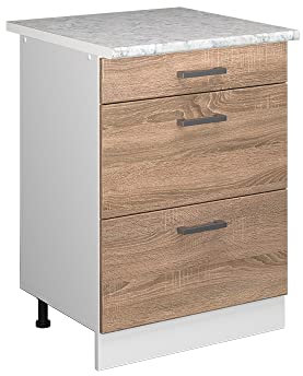 Vicco Unterschrank R-Line, Universalschrank, Sonoma/Weiß, 60 cm mit Schubladen