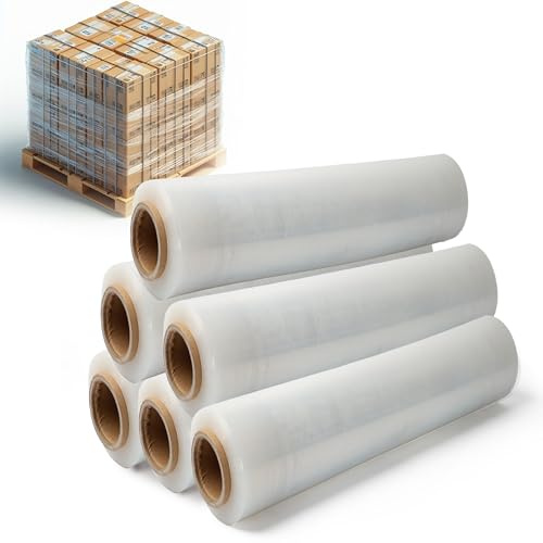 DIVCHI Strapazierfähige Starke Paletten-Stretchfolie, Schrumpffolie, Verpackung, Frischhaltefolie, Kunststoff, Paletten-Stretchfolie für Umzug, Möbel, Gepäck und Pakete (400 mm x 250 m, 6er-Pack)
