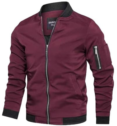 Homme ExtéRieur Printemps-Automne Casual Classique Veste-Jacket Mode Pilote Bomber Léger Coupe - Vent Mince Cargo Veste De Baseball ete Blouson Polyester Softshell Veste Sport Veste Homme Rouge L