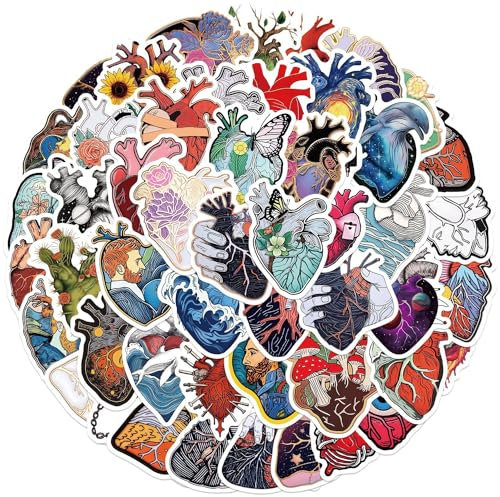 AUCEKO 50 Stück Künstlerische Herz Aufkleber Pack Herz Sticker Set wasserdichte Vinyl Sticker für Laptop Kinder Autos Motorrad Fahrrad Skateboard Gepäck Koffer Computer Aufkleber Graffiti Decal