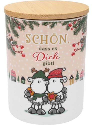 Sheepworld Plätzchendose Motiv Gibt | Porzellan-Dose mit Deckel aus Holz, Höhe 14,4 cm, Durchmesser 11 cm | Geschenk Winter, Weihnachten | 51138