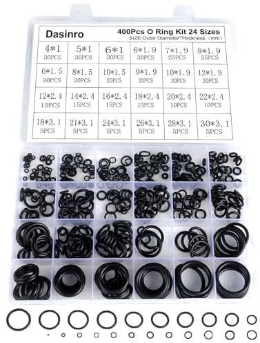 Assortiment de 400 joints toriques en caoutchouc - 24 tailles - Assortiment de joints toriques en caoutchouc pour robinet, tuyau, réparation automobile, plomberie, gaz, joints toriques