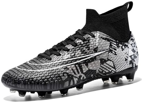 VTASQ Fußballschuhe Kinder FG/AG Fussballschuhe Jungen Trainingsschuhe Mädchen Sneaker Sportschuhe Indoor Outdoor Turf Football Schuhe Unisex Schwarz 31EU