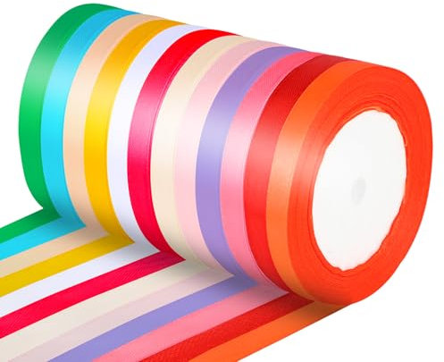 Atliberswo - 12 Geschenkband - Seidenbänder Bunt - Satinband - Seidenband - Polyesterband, geeignet für Hochzeitsdekorationen, Festtagsdekorationen, Geschenkverpackungen usw(22 m × 1 mm)