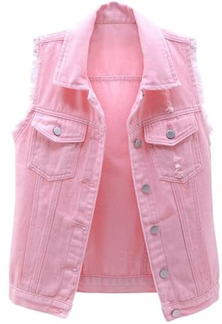 shownicer Donna Gilet di Jeans Tasche Senza Maniche Denim Veste Giacca Giubbotto Denim con Tasche A Rosa XS
