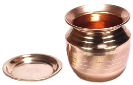ASHIRWAD Pure Copper Kalash Lota for Pooja Prayer Kalash Arti Puja Pot for New Home (450 ml with Lid)