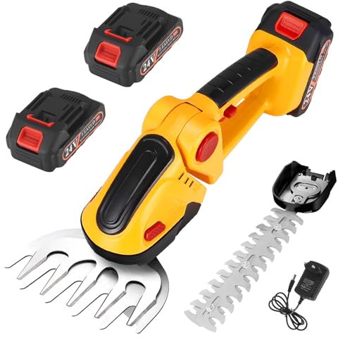Aofesel Tagliasiepi Elettrico, Tagliabordi a Batteria 24 V Portatile Tagliaerba Senza Fili con 2 Batterie Agli Ioni Di Litio 1,5 Ah e Caricabatterie, Regolabile A 90º, Adatto Per Giardino, Prato