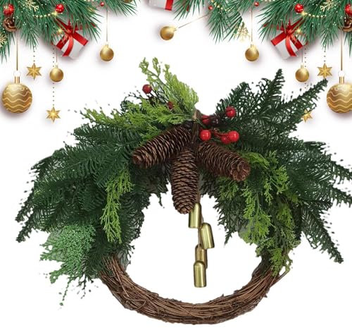 Holdes Weihnachtskränze für Haustür, Weihnachtskranz - Simulierter Weihnachtskranz | Weihnachtskranz Deko mit Glocke, Weihnachtskränze für Fenster, Kamin, Wand, Tür