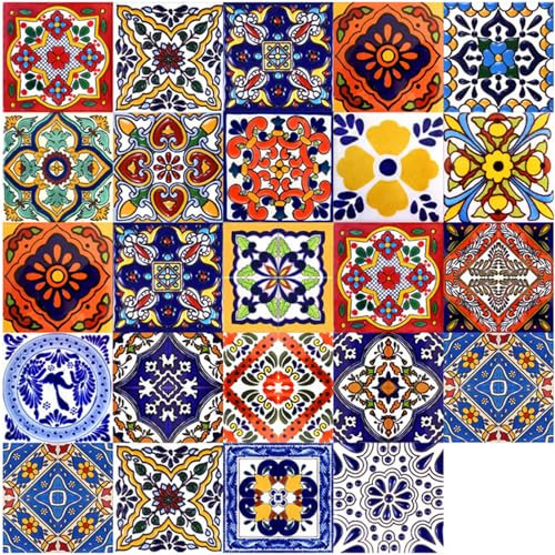 Umelee Baldosas Adhesivas 48 Piezas, 10×10 cm, Azulejos Adhesivos Impermeables de PVC en Estilo Marroquí, Adhesivos Decorativos de Pared para Cocina, Baño, Dormitorio, Oficina, Restaurante, Muebles