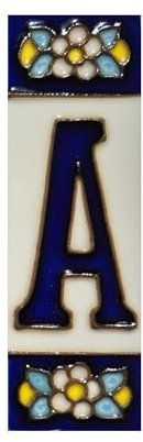 Spanische blaue Zahlenfliesen mit Holzrahmen, 10 x 3,3 cm (Buchstabe A Fliese)