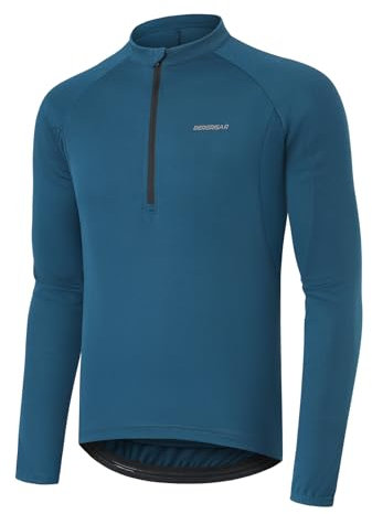 BERGRISAR Halb-Reißverschluss Radtrikot Fahrradtrikot für Herren Langarm MTB Mountainbike Trikots Loose-fit Montego-Blau Groß