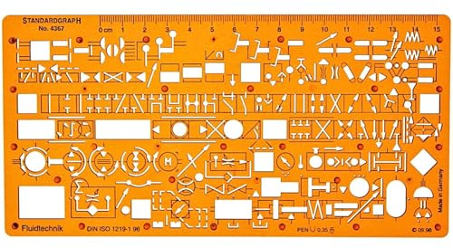 Standardgraph Stencil - Hydraulik, Pneumatik, Fluidtechnik Flusssteuerung Schema Symbols Installation Schablone - Sanitär, Heizungs, Klimatechnik Schablone