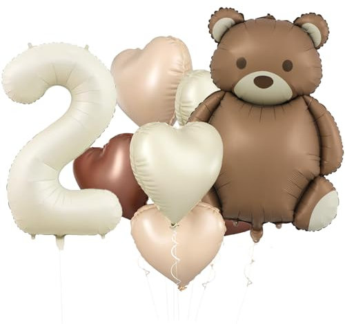 KOBOKO Bär Geburtstagsdeko 2 Jahre: 8 Stück Luftballons, 2. Geburtstag Junge Mädchen, Bär Ballon, Herz Folienballon Deko