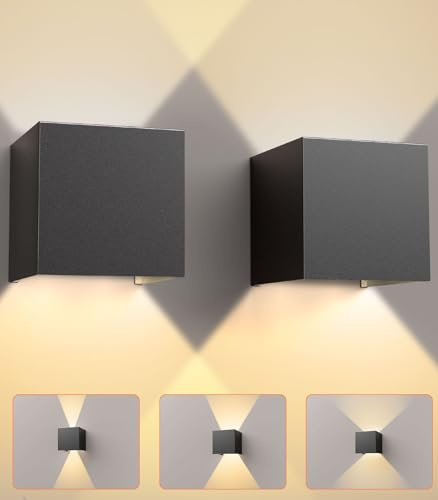 CLV Aplique Pared Exterior Interior 12W 1000LM Lampara Interior 3000K | Blanco Cálido Lampara Moderna Ángulo De Haz Ajustable Luz Pared Exterior IP65 Impermeable Para Dormitorio Pasillo Terraza