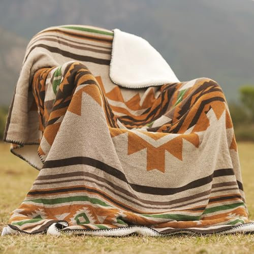 HORIMOTE HOME Aztec Sherpa-Fleece-Überwurfdecke, ultraweich, gemütlich, Sofaüberwürfe für Camping, Outdoor und Garten, Boho-Couch-Dekoration, 152 x 203 cm, Gelbgrün