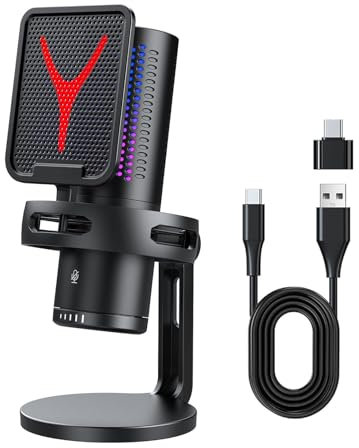 VBESTLIFE Gaming-USB-Mikrofon für PC, Kondensatormikrofon mit Schneller Stummschaltung, Lebendigem RGB-Effekt, Pop-Filter, Stoßfester Halterung, Rauschunterdrückung, für Streaming,
