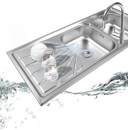 WUDLEP Kitchen Sink with Drainboard,Stainless Steel Sink 2.0 Double Bowl Inset 1200 * 500 * 170mm,Right Hand Drainer, 18/8 Grade Steel Sinks.