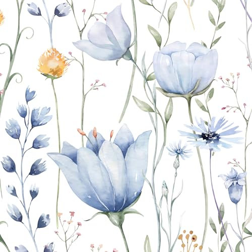 CiCiwind Peel and Stick Wallpaper Blue White Floral Contact Paper 17.32×394nch Self Adhesive Vinyl Wrap Sticky Back Plastic Thicken Waterproof Living Room Bedroom Bathroom Stick on Wallpaper