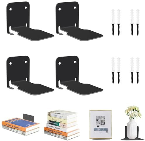 Roysmart Unsichtbares Bücherregal, 4er-Pack Schwebendes Bücherregals, Robustes Wandregal Metall aus Eisen zur Wandmontage für Büro, Schlaf- & Wohnzimmer Deko Bücherregal Schwebend mit Montagematerial