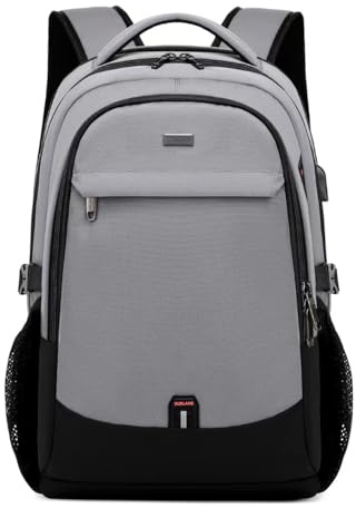 DUSLANG 17 Inch Travel Laptop Backpack Water Resistant College Backpack for Men/Women Laptop Bag with USB Charging Port, Light Grey and Black, Light Grey and Black, 17, Backpack