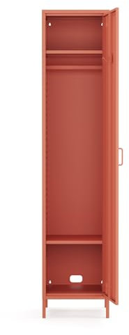furni24 Metallschrank – Retro Garderobenschrank mit Kleiderstange – Robuste Aufbewahrungslösung mit verstellbaren Ablagen– Ideal für Schlafzimmer, Flur, Büro- Kleiderschrank mit 1 Tür, Lachsfarben