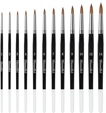 Himmlfel Set de pinceaux Ronds, 12 pinceaux Ronds pour Peindre des détails, des Lignes Fines à épaisses et Plus Encore, pour Peinture Acrylique, Aquarelle, Huile et Gouache
