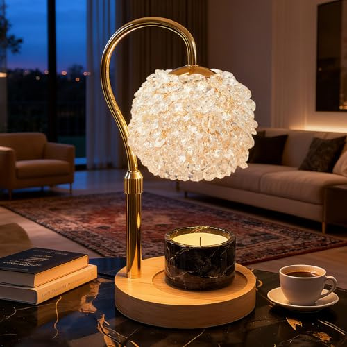 VXUNLIOR Luxury Crystal Candle Warmer,Adjustable Height & Timer | Flameless Electric Wax Warmer for Jar Candles, Adjustable Height, White, Elegant Home Decor Gift for Mom & Women,Housewarming