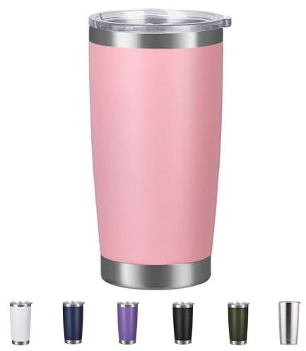 Travel Insulated Tumbler with Lid 20oz/550ml,Double Wall Stainless Steel Insulated Thermal Travel Mug Coffee Cup Flask for Hot Cold Drinks, Fits Car Cup Holder, BPA Free (Pink)