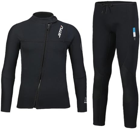 3mm Herren Neoprenanzug 2-Teiliges Set Neopren Tauchanzüge Frontreißverschluss Langarm Stretch Neoprenanzug Top & Hosen Tauchhose Männer Ultra Stretch Wetsuits für Tauchen Surfen Schnorcheln