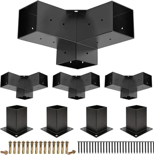 Kit fai da te per pergola, 8 staffe angolari a 3 vie per pali 4 x 4, pergole da patio esterno, ferramenta in legno, perfette per cortili e ristoranti