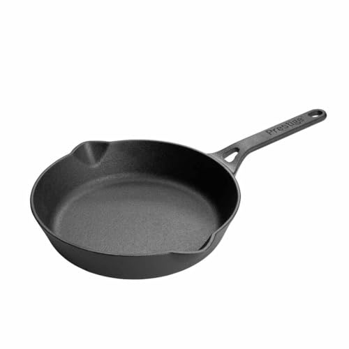 Prestige Cast Iron 22cm Frying Pan – Pre-Seasoned, Non-Toxic, Induction & Oven Safe, Easy Clean
