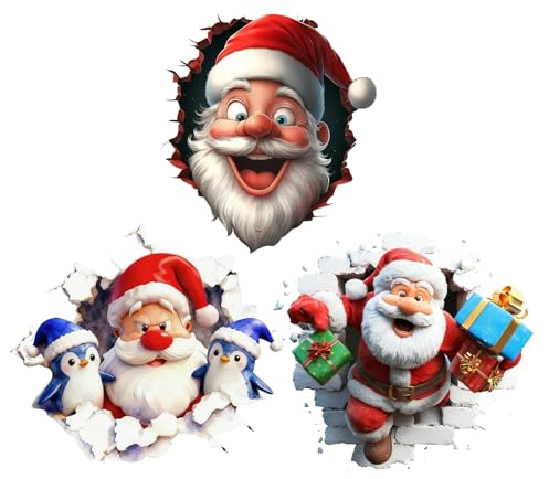 3Stk Weihnachtsaufkleber - 35x40cm Weihnachtsmann Bricht Ziegelsteine Wandtattoo, Weihnachtsaufkleber Selbstklebend, Lustige Weihnachtens Türaufkleber, Für Weihnachtsfeier Küche Wohnzimmer Badezimmer