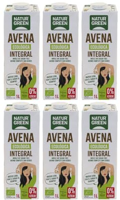 NaturGreen - Bebida de Avena Integral Bio Pack 6 x 1L, Sin Azúcares Añadidos, 100% Vegetal, Alternativa a la Leche, Sin Lactosa, Apta para Veganos