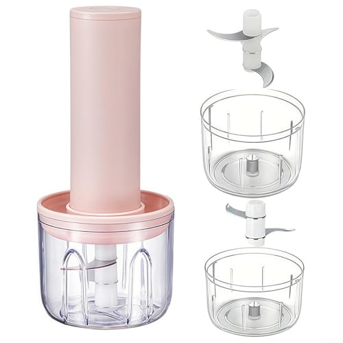 MoSundi Hachoir électrique à ail pour cuisine, hachoir à légumes alimenté par USB avec lames en acier inoxydable 304, ensemble de 2 tasses (100 + 250 ml), robot alimentaire compact pour ail, légumes