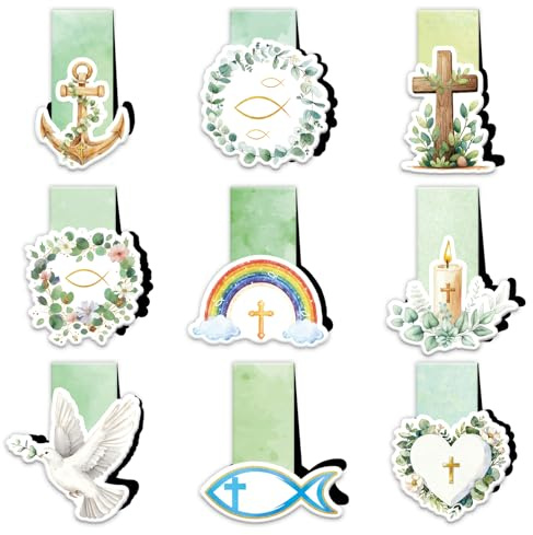 Christliche Magnetische Lesezeichen – 9er Set, Kleine Geschenk zur Einschulung, Taufe, Erstkommunion, Kommunion, Konfirmation, Firmung, Ostern, für Mädchen & Jungen, als Mitgebsel oder Gastgeschenk