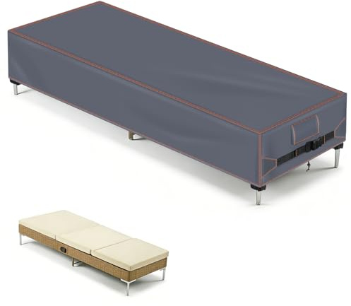 Khongoo Gartenliege Abdeckung, 210x75x40cm Schutzhülle Gartenliege, Grau | Abdeckung gartenliege wasserdicht, abdeckung sonnenliege UV-schutz für die winterlagerung, winddicht, Reißfest 420D