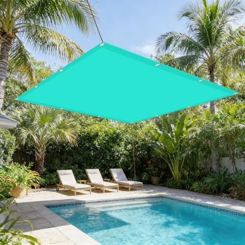 Toile Ombrage 320 x 390 cm Imperméable, Anti-UV Toile Ombrage Exterieur avec Oeillets et Cordons sans Perçage pour Extérieur Camping et Pelouse, Pergola, Bleu Ciel
