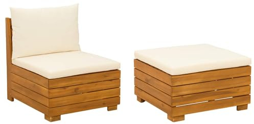 vidaXL Garten-Lounge-Set mit Kissen 2 Stück Braun Massivholz Akazie, Garten-Sofa-Set, wetterfester Akazienholz-Sitz, modernes Möbel für Terrasse, Lounge, Balkon-Sitzgruppe