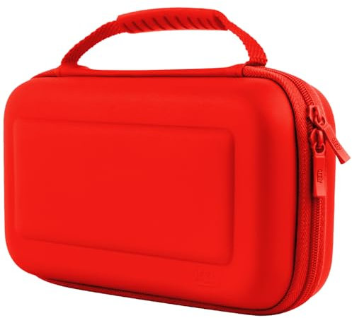Étui de Transport Orzly Compatible avec Nintendo Switch et Nouvelle Console OLED Switch - Étui de Transport de Voyage Portable et de Protection Rouge avec Pochettes pour Accessoires et Jeux