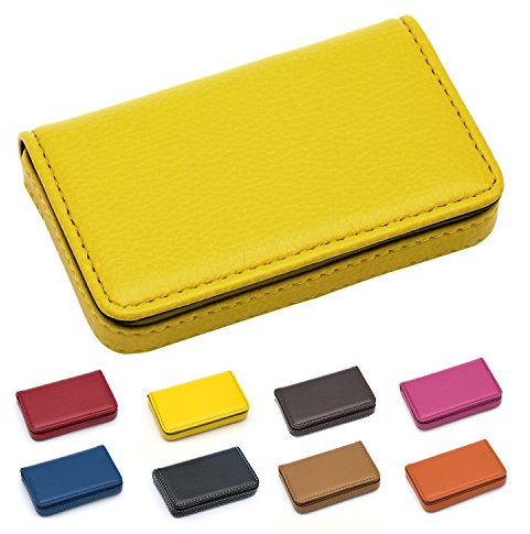 Padike Porte-cartes de visite en cuir synthétique de luxe pour homme et femme – Gardez vos cartes de visite propres, jaune, Small