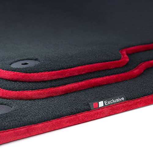 tuning-art LX307 Luxury-Line Fußmatten passend für Porsche Cayenne 92A 958 2010-2017, Bandeinfassung:Rot